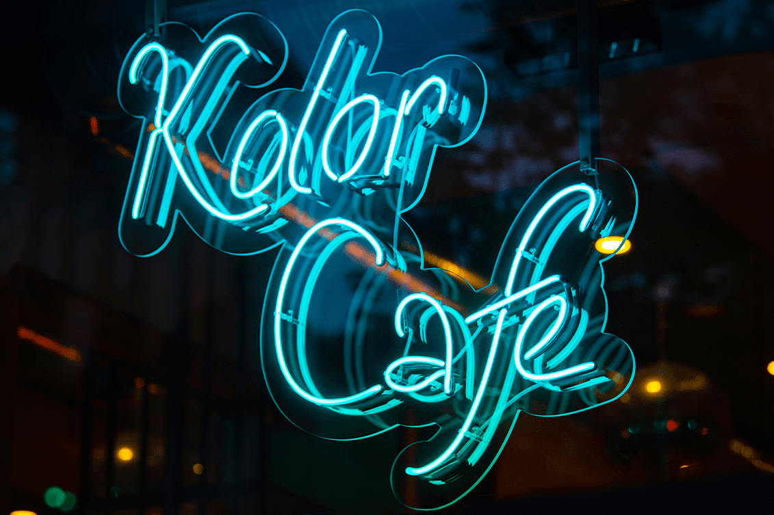 Kleur Cafe Neon Blauw uithangbord